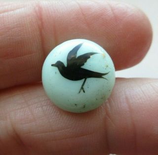 Wonderful Antique Vtg Victorian Spearmint Glass Ball Button Enamel Bird (t)