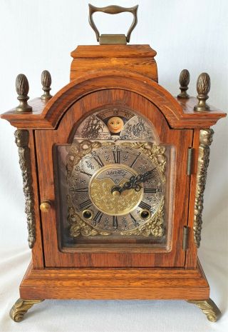 Warmink Mantel Clock Dutch Vintage Oak Shelf Moon Dial Bell Strike Silent Option