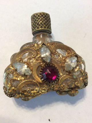 Vintage Austrian Crystal Czech Miniature Perfume Bottle Ruby Jeweled 4 Dauber