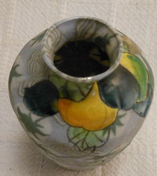 Fine Antique Japanese Banko Ware Ceramic Vase With Enamel Fruit Decoration 2