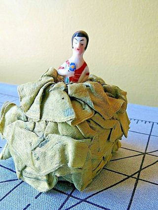 German Pin Cushion Doll Half Doll Antique Vtg Tiny 3 " Asian Flapper Figure