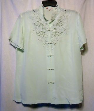 Vintage Womans Silk Blouse Hand Embroidered Sz S 40 China " I Love Offers "