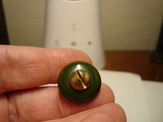 Antique Vintage Green Bakelite Relief Metal Screw Design Button
