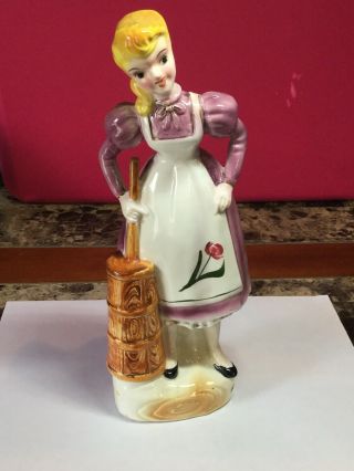 Vintage Kreiss & Company Ceramic Statue Mother Woman With Butter Churn Japan