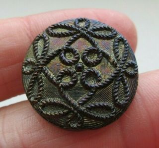 Gorgeous Antique Vtg Victorian Black Glass Button W/ Carnival Luster 15/16 " (g)