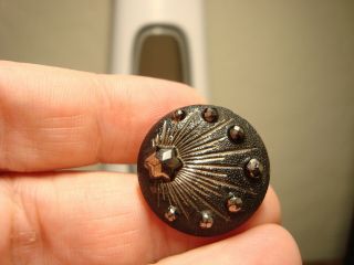 Antique Black Glass Silver Lustre Shooting Star Design Button