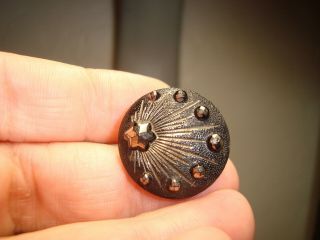 Antique black glass SILVER lustre SHOOTING STAR design button 2