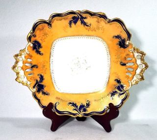 Antique 19th Century English Porcelain Footed Tray W/ Handle Platter