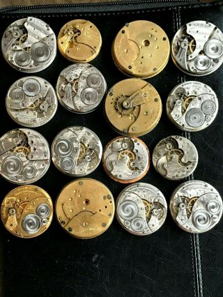 16 Waltham And Elgin Pocket Watch Movements For Fix Or Parts 18s And Down