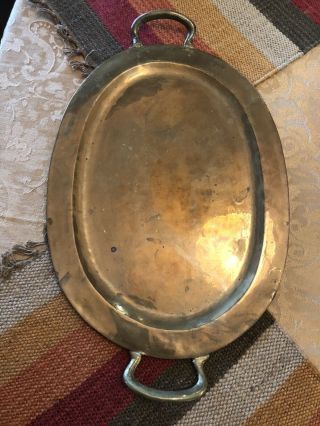 Antique Copper And Brass Oval Tray W/ Handles Primitive Hand Made 16”x 12”