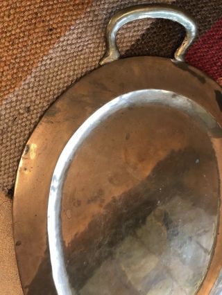 Antique Copper and Brass Oval Tray w/ Handles Primitive Hand Made 16”x 12” 2