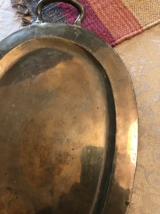 Antique Copper and Brass Oval Tray w/ Handles Primitive Hand Made 16”x 12” 3