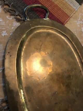 Antique Copper and Brass Oval Tray w/ Handles Primitive Hand Made 16”x 12” 4