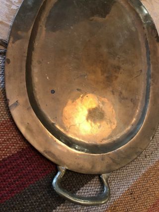 Antique Copper and Brass Oval Tray w/ Handles Primitive Hand Made 16”x 12” 5