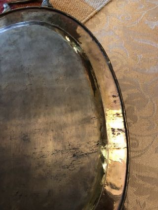 Antique Copper and Brass Oval Tray w/ Handles Primitive Hand Made 16”x 12” 6