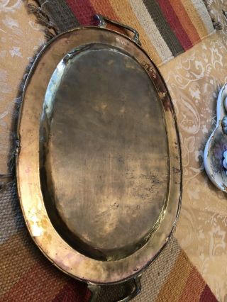 Antique Copper and Brass Oval Tray w/ Handles Primitive Hand Made 16”x 12” 7