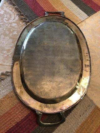 Antique Copper and Brass Oval Tray w/ Handles Primitive Hand Made 16”x 12” 8