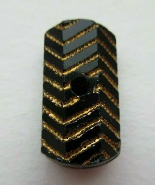 Gorgeous Antique Vtg Victorian Black Glass Bar Whistle Button Gold Zig Zags (g)