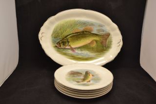 Antique Jen Anchor Pottery Trenton Nj Set Of Game Fish Plates Rk Beck Nd2990