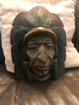 Vintage Hand Carved Native American Indian Wood Wall Hanging