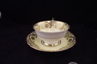 ANTIQUE PARAGON CABINET TEA CUP AND SAUCER W DOUBLE WARRANT FLOWERS GOLD ETC 5