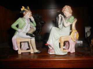 Early German Bisque Porcelain Figurines Colonial Couple C1880 - 1910