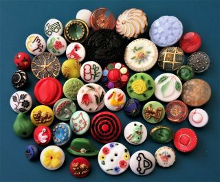 Vintage Collectible Glass Buttons - Kiddie,  Luster,  Painted,  Realistic,