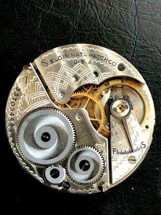 16S ELGIN FANCY POCKET WATCH MOVEMENT DIAL AND HANDS RUNNING STRONG 2