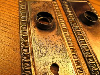 PAIR OLD STAMPED BRASS PLATED DOOR KNOB BACKPLATES.  ESCUTCHEONS. 4