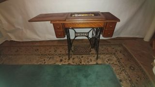 Antique Treadle Singer Sewing Machine In Cabinet