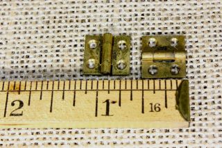 8 very tiny small brass hinges old door butt 1/2 x 1/2” antique vintage narrow 2