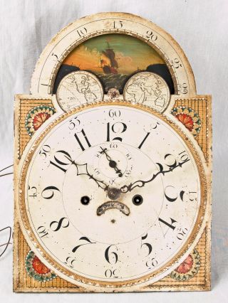 Pennsylvania 8 Day Grandfather Clock Painted Moon Dial Movement @ 1800