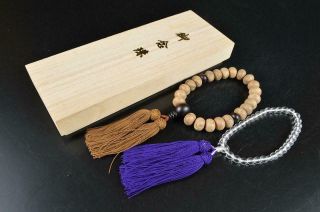 S4225:japanese Wooden & Agate Buddhism Rosary,  String Of Beads Buddhist Statue