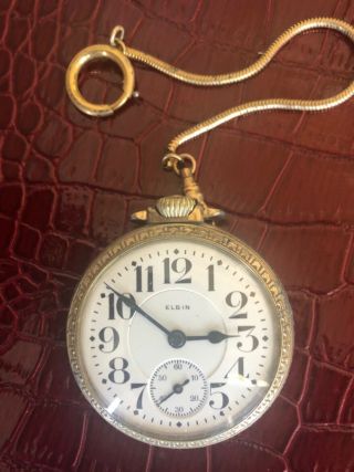 Vintage Elgin Pocket Watch With Chain - Runs