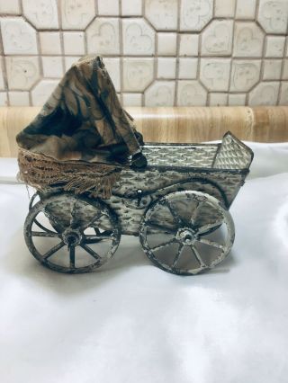 All Marklin Style Pram Doll Carriage 5” Long Basket Weave Large Wheels
