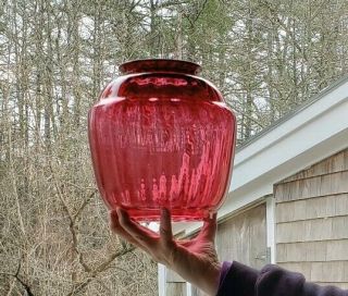 Vintage Victorian Ribbed Cranberry Ruby Red Glass Lamp Shade Globe GWTW Banquet 4