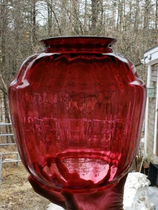 Vintage Victorian Ribbed Cranberry Ruby Red Glass Lamp Shade Globe GWTW Banquet 5