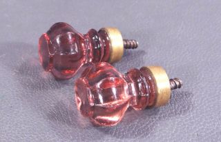 Antique Victorian Lilac Glass Cabinet Chest Dresser Drawer Handle Pull Knob Pair 2