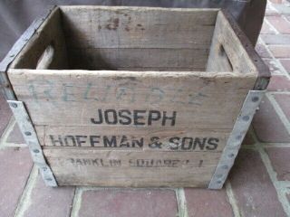 Vintage Joseph Hoffman Sons Seltzer 6 Bottle Wood Crate Franklin Sq Long Island