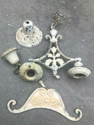 Vintage Victorian Cast Iron Ceiling Light Fixture And Misc.  Parts