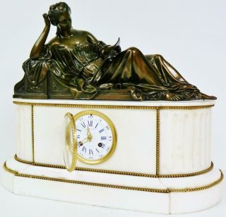 Antique French Solid Bronze Figural Mantel Clock 8 Day Marble Mantel Clock Set 10