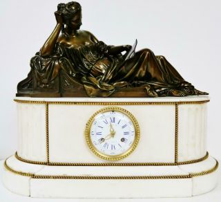 Antique French Solid Bronze Figural Mantel Clock 8 Day Marble Mantel Clock Set 3