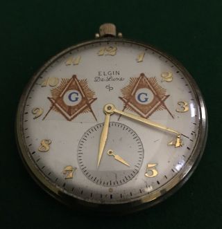 Elgin 10s Masonic 10k Gold Filled Open Face Pocket Watch