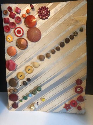 Vintage Antique Card Of Collectible Buttons Bakelite Celluloid Wood Over 50