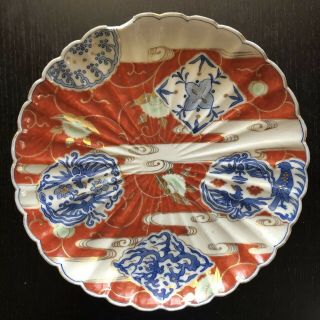 Antique 19th C Japanese Meiji Imari Porcelain Scalloped Plate Flower Art Signed