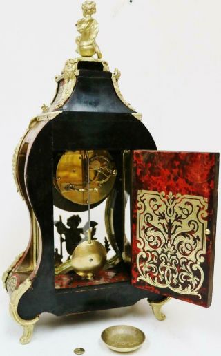 Antique 19thC French 8 Day Striking Red Shell & Brass Inlaid Boulle Mantel Clock 12