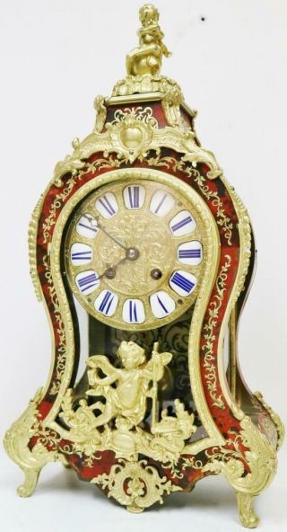 Antique 19thC French 8 Day Striking Red Shell & Brass Inlaid Boulle Mantel Clock 3