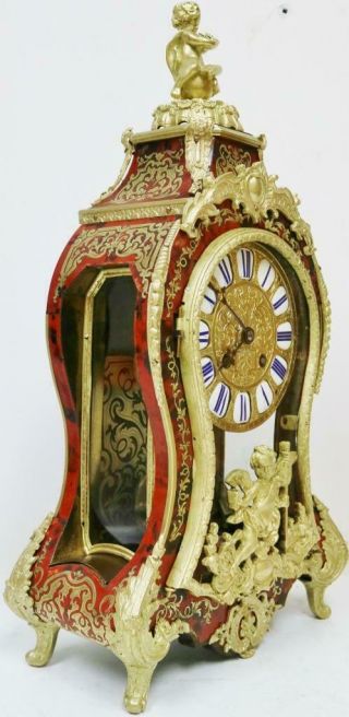 Antique 19thC French 8 Day Striking Red Shell & Brass Inlaid Boulle Mantel Clock 4