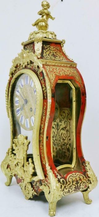 Antique 19thC French 8 Day Striking Red Shell & Brass Inlaid Boulle Mantel Clock 6