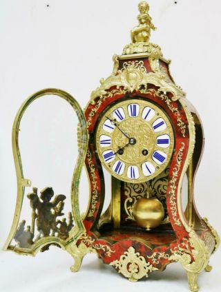Antique 19thC French 8 Day Striking Red Shell & Brass Inlaid Boulle Mantel Clock 8